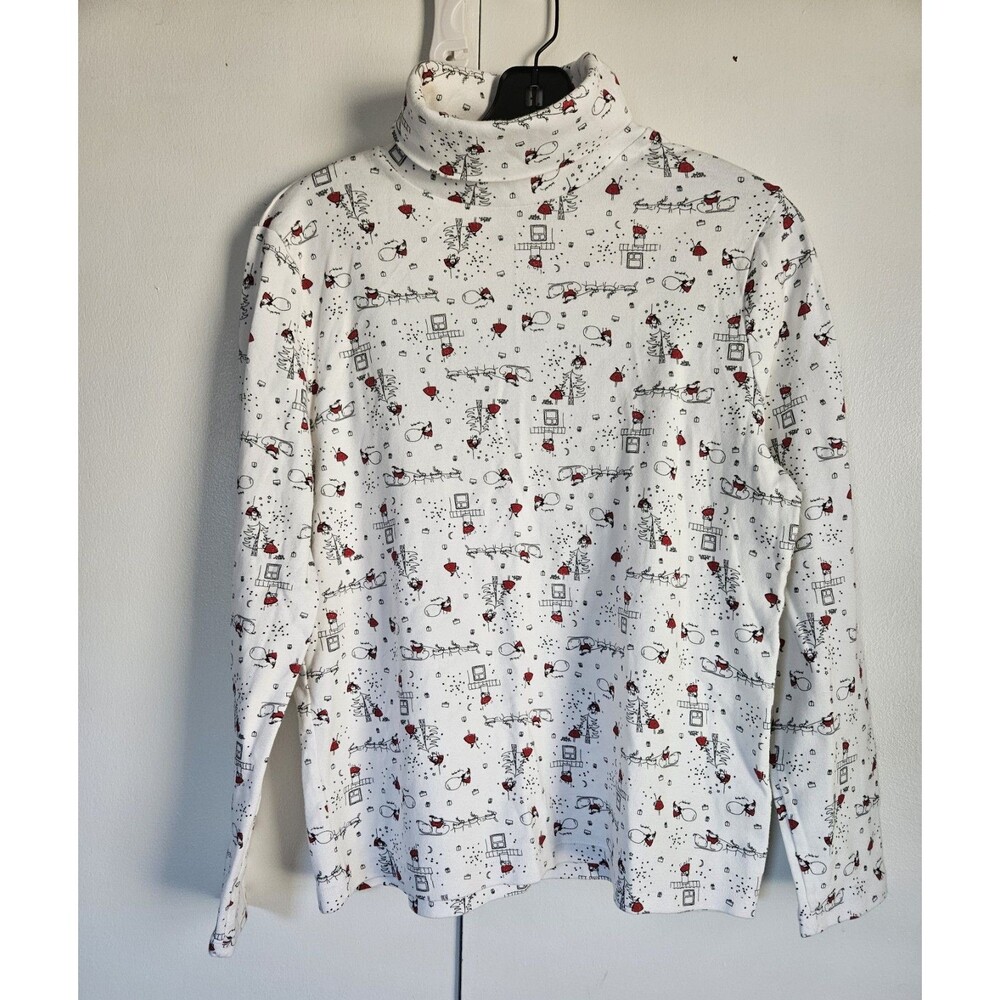 Alfred Dunner Snowman Turtleneck Top Womens L White Christmas Winter